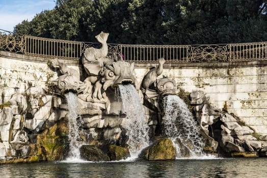 details of the fountain in the Royal Palace garden in Caserta, Italy