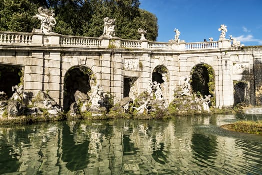 details of the fountain in the Royal Palace garden in Caserta, Italy