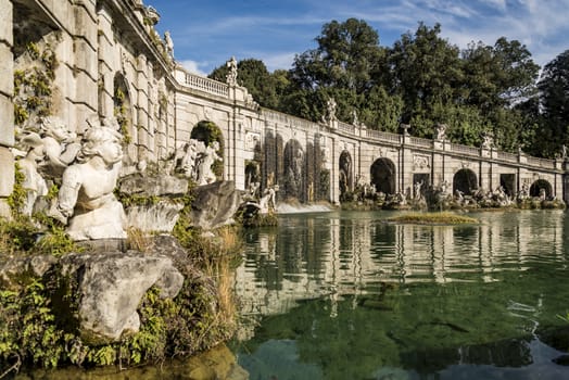details of the fountain in the Royal Palace garden in Caserta, Italy