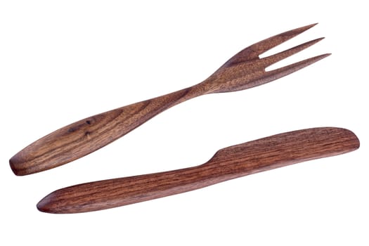 Wooden cutlery isolated on a white background