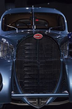 Los Angeles, CA, USA — April 16, 2016: This 1936 Bugatti Type 57SC Atlantic is part of the collection of Atlantic LLC, Rob and Melani Alton, Peter and Merle Mullin, Mullin Automotive Museum and Peter Mullin Automotive Museum Foundation being displayed at the Petersen Automotive Museum in Los Angeles, California, United States. Editorial use.