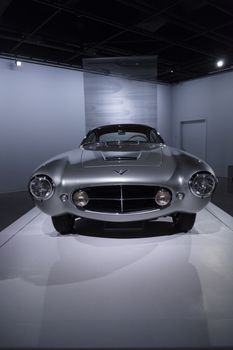 Los Angeles, CA, USA — April 16, 2016: Silver 1953 Fiat 8V Supersonic by Ghia from the collection of David and Ginny Sydorick at the Petersen Automotive Museum in Los Angeles, California, United States. Editorial use.