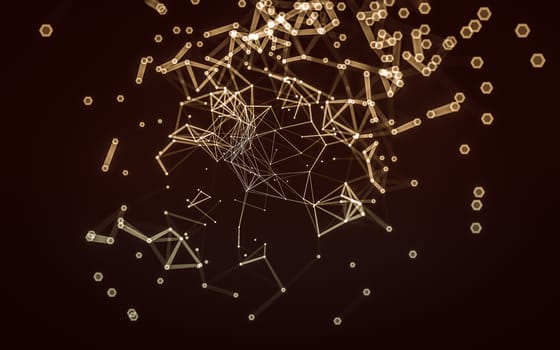 Abstract polygonal space low poly dark background with connecting dots and lines. Connection structure.