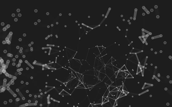 Abstract polygonal space low poly dark background with connecting dots and lines. Connection structure.