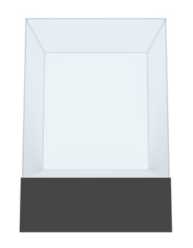 Empty glass showcase for exhibit isolated. 3D rendering