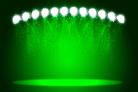 Abstract green light background. Spotlight illumination floor. Exhibition template