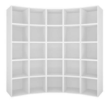 Empty bookshelf on white background. 3D illustration