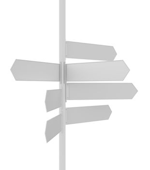 Sign Post pointing different directions for locations. 3D illustration