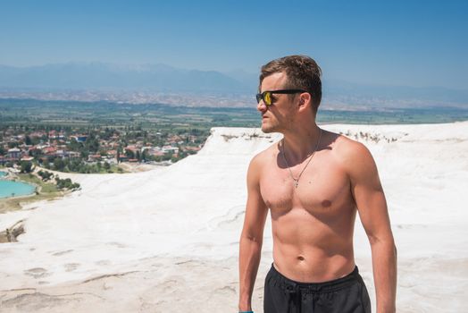 Portrait of man in Pammukale near modern Turkey city Denizli, Turkey