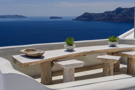 Luxury decks and patios of Oia, Santorini, Greece