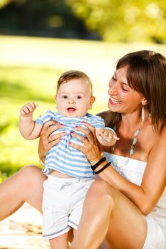 Mother and son in beautiful nature environment