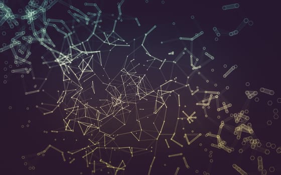 Abstract polygonal space low poly dark background with connecting dots and lines. Connection structure. 3d rendering