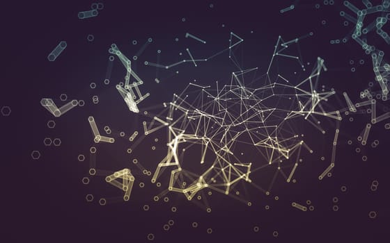 Abstract polygonal space low poly dark background with connecting dots and lines. Connection structure. 3d rendering