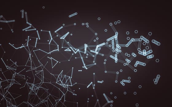 Abstract polygonal space low poly dark background with connecting dots and lines. Connection structure. 3d rendering