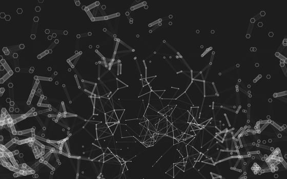 Abstract polygonal space low poly dark background with connecting dots and lines. Connection structure. 3d rendering