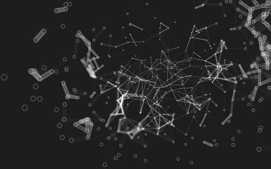 Abstract polygonal space low poly dark background with connecting dots and lines. Connection structure. 3d rendering