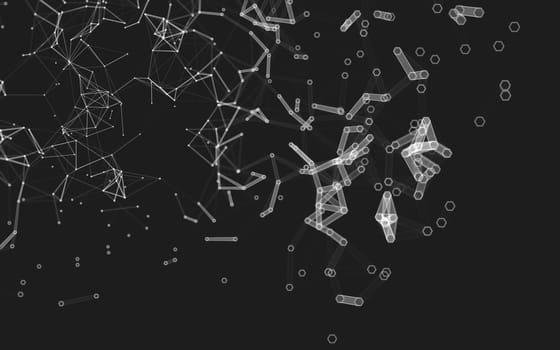 Abstract polygonal space low poly dark background with connecting dots and lines. Connection structure. 3d rendering