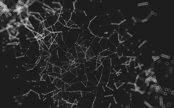 Abstract polygonal space low poly dark background with connecting dots and lines. Connection structure. 3d rendering