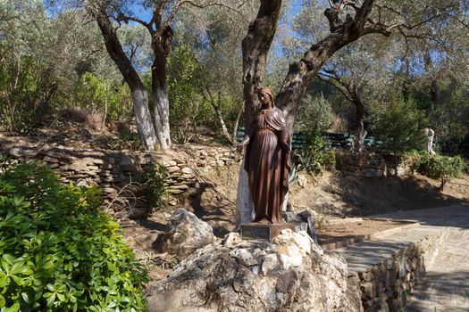 Front view of brown iron Virgin Mary Sculpture in Ephesus, Selcuk, Izmir, Turkey.