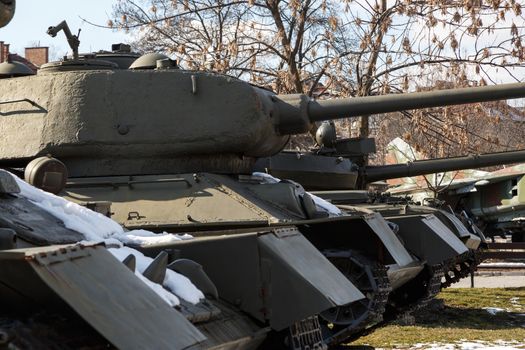 Green military armored tank.