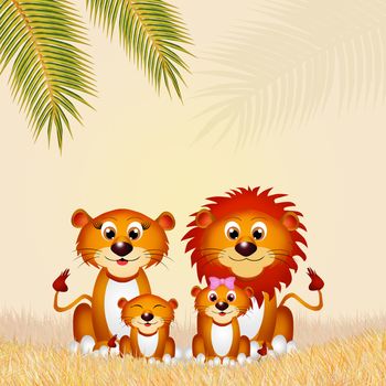 illustration of lions family