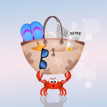 illustration of crab with summer objects