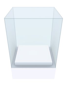 Empty glass showcase. 3D rendering. On white background