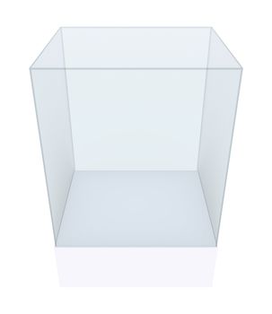 Empty glass showcase, 3d exhibition space. 3D rendering