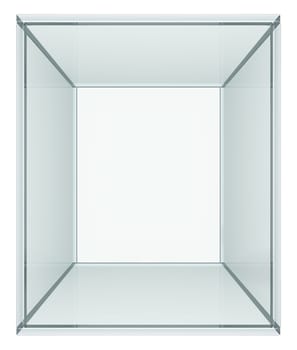 Empty glass cube. Isolated on white. 3D illustration