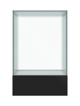 Empty glass showcase for exhibit isolated. 3D illustration