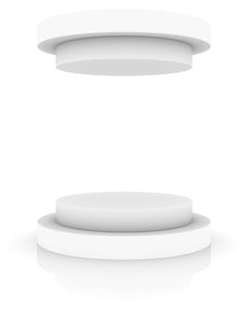 Empty white round podium with cap, isolated on white background. 3D rendering