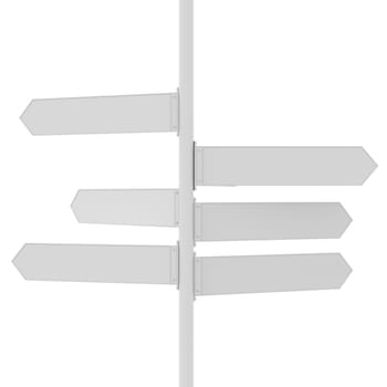 Direction signs x 6. Blank Direction signs for copy space. 3D rendering