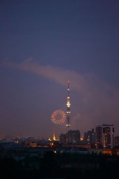 Salute fireworks explosions city night lights Saint-Petersburg