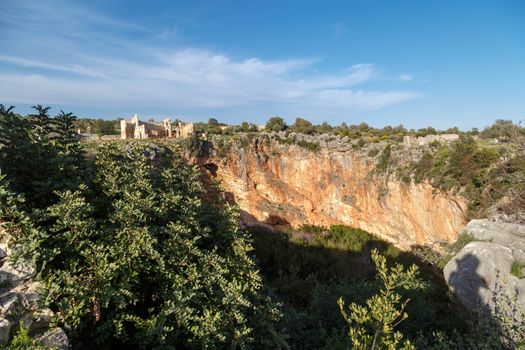 Historical Canytelis ancient city in Mersin on clear sky background