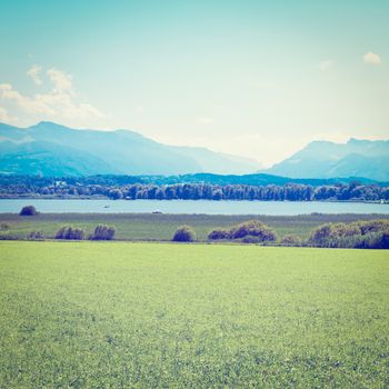 Meadow near Bavarian Lake Chiemsee, Instagram Effect