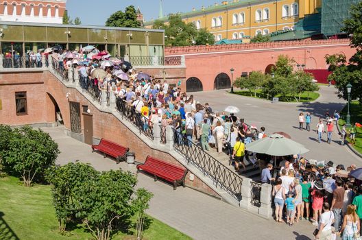 Moscow, Russia - August 11, 2015: Huge queues in the summer in the Moscow Kremlin Museums