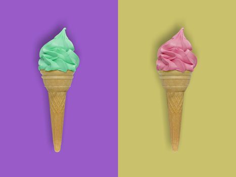 two ice cream on colorful background