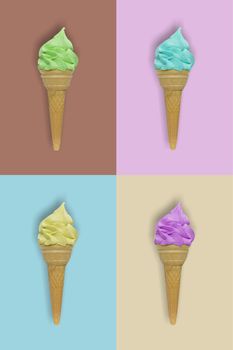 four ice cream on colorful background