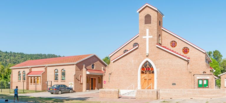 SEDGEFIELD, SOUTH AFRICA - MARCH 4, 2016: Stitched panorama of the St. Anthony Roman Catholic Church in Sedgefield, a town on the Garden Route