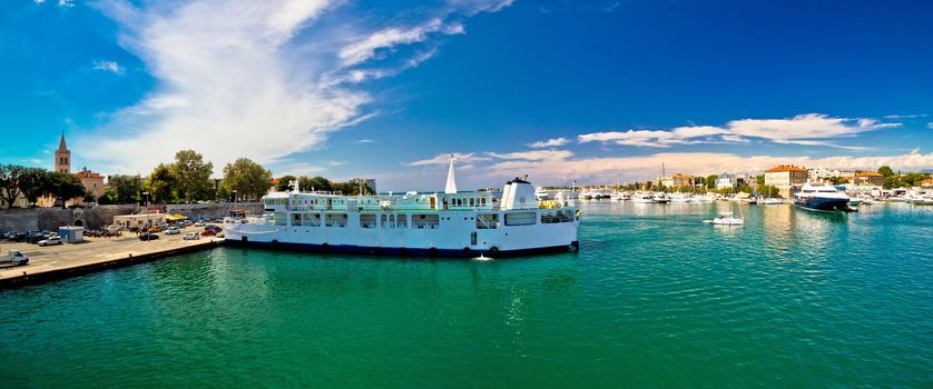 Town of Zadar waterfront and ferry harbor panoramic view, Dalmatia, Croatia