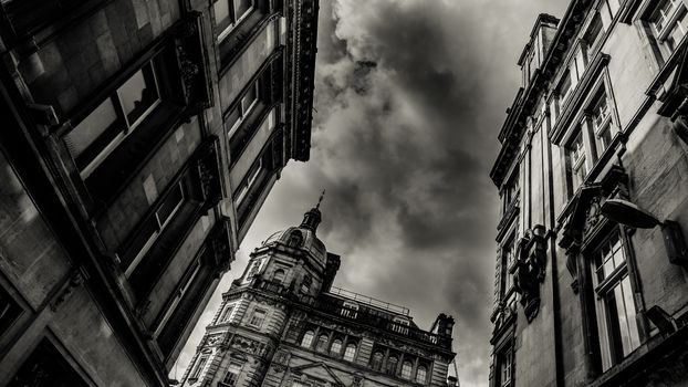 Buchanan Street Architecture In Glasgow, Scotland, Under Rainy Sky