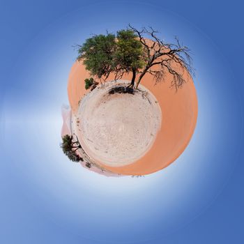 Beautiful Little planet of Dune 45 in sossusvlei Namibia, best place in namibia. Ecology concept. Tiny dry sand planet. Ecology concept. Save world nature project.