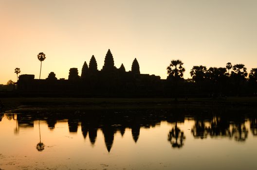 Silhouette of Angkor Wat temple in  Siem Reap, Cambodia