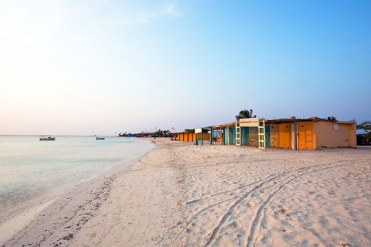 Old fisherman huts on Aruba island in the Caribbean sea