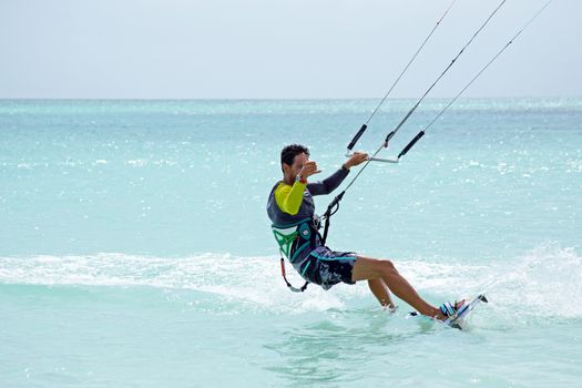 Kite surfer on Aruba island in the Caribbean