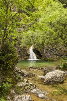 Forest waterfall at Olympus mountain, Greece