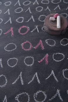 Graphical representation with chalk on the blackboard binary digital code