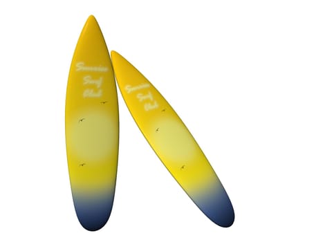 two surfboard yellow isolated in white background