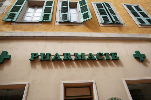 Pharmacy Neon Sign. Pharmacy store in France