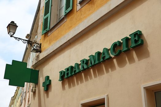 Pharmacy Neon Sign. Pharmacy store in France
